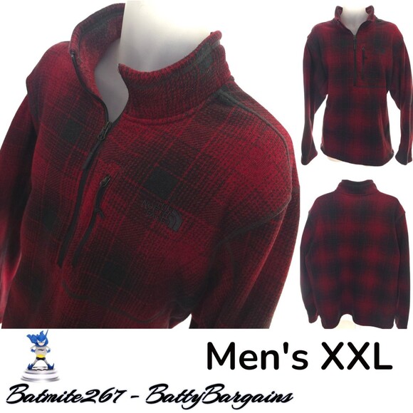 The North Face Sweater Mens XXL Red Buffalo Plaid 1/4 Zip Gordon Lyons Fleece 2X - Picture 1 of 10